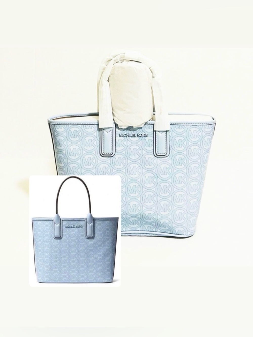 Michael Kors Jodie Small Logo Jacquard Pale Blue Tote Bag